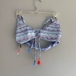 Victoria's Secret Light Blue Patterned Lace-Up Bikini Top